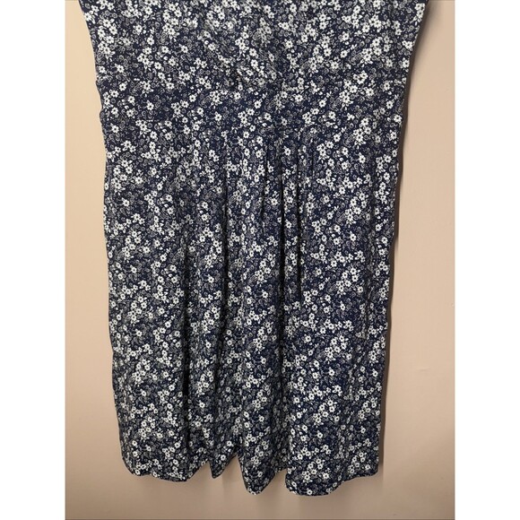 Lands End Dress Size Large Blue White Floral Sleeveless V Neck Pullover Telcel - Picture 3 of 8